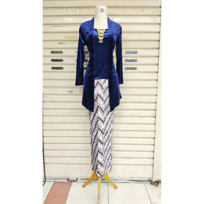 Kebaya Bludru Premium Tunik Kutu Baru Biru Navy / Dongker