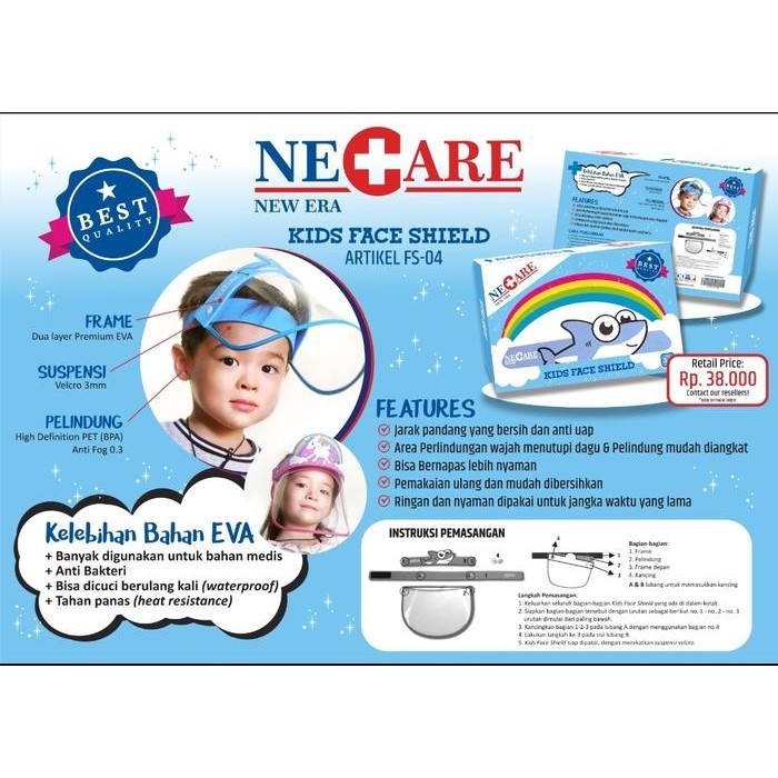 Necare Face Shield Anak New Era Motif Unicorn Rainbow