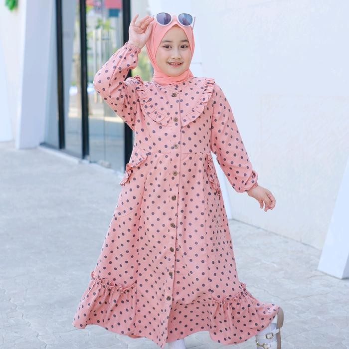 HWIH [Polkadot] Gamis Anak Perempuan Polkadot Series /Babykoduroy Halus Lembut 3-10 Tahun