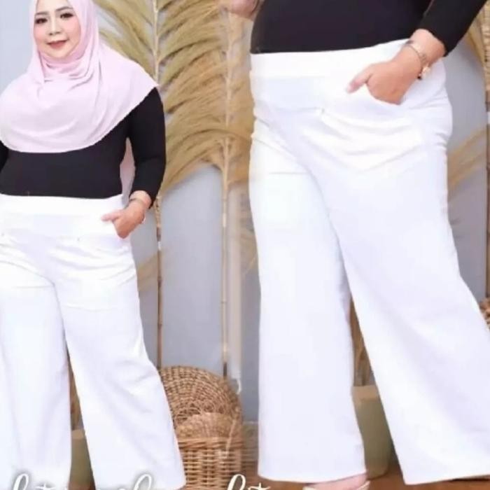 DISKON Celana Kulot Scuba Jumbo Putih READY STOCK