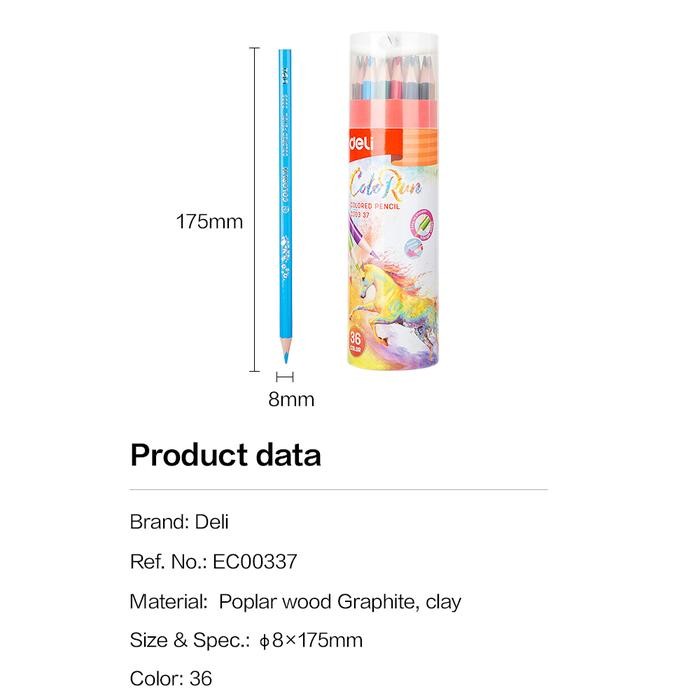 

Deli EC00337 Pensil Warna 36 Warna dengan Bonus Rautan Pensil baru