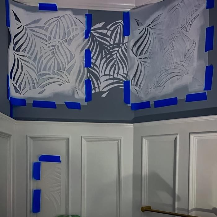 

stencil dinding motif leaf coconut ukuran 45x38 bahan tebal