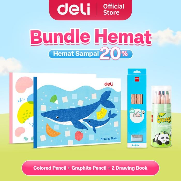 

Deli Bundle Hemat 1 / 1 Set Pensil Warna 12 Warna, 1 Set Pensil Sketsa 2B, 2 Buku Menggambar /