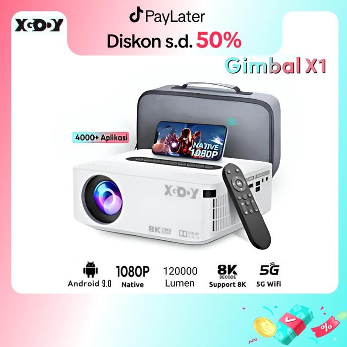 FES4 Xgody X1 Smart Proyektor Lcd -Android 9 - Fhd 1080P -Dolby Atmos -2Gb+16Gb -Auto