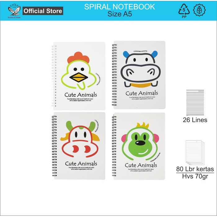 

TUMI Buku Tulis Spiral / Notebook / Spiral Notes A5 Tomex Cute Animal