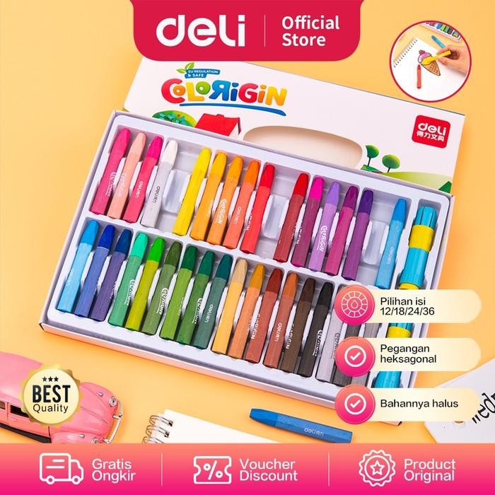 

X689 Deli Oil Pastel Warna Cerah 12/18/24/36/48 Dengan Rautan Pensil 7205X Stationery
