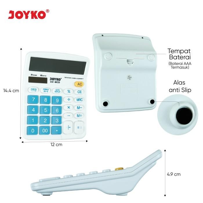 

X689 Joyko Calculator Kalkulator Cc-8 12 Digits Check & Correct