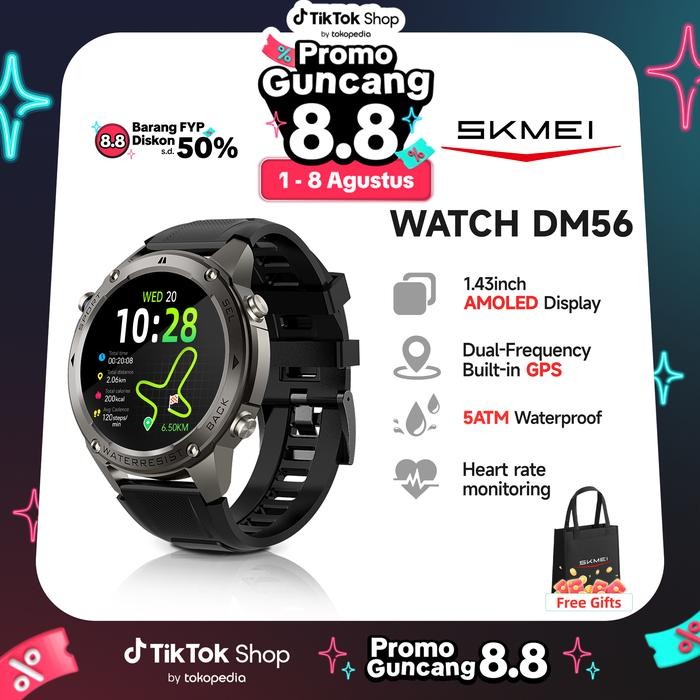LIVE SKMEI DM56 Smartwatch GPS - Jam Tangan Pria & Olahraga dengan Layar AMOLED 1.43 Inci,