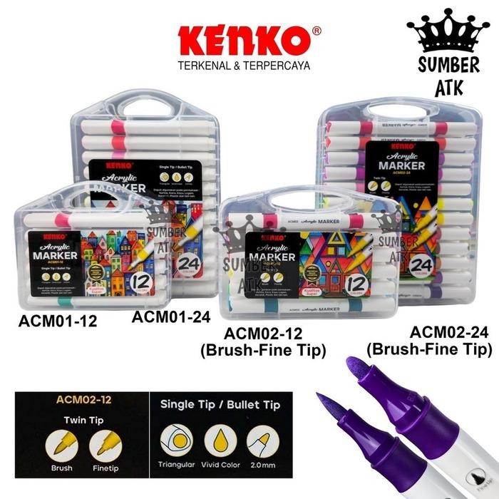 

Acrylic Marker Pen ACM01 ACM02 12 & 24 WARNA KENKO Set Spidol Akrilik Single Tip / Twin Tip 2mm