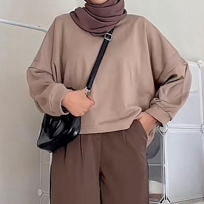 Lucy Sweater Oversize Kece Crewneck Wanita Fit Lembut - Ijo botol, All size fit xxl