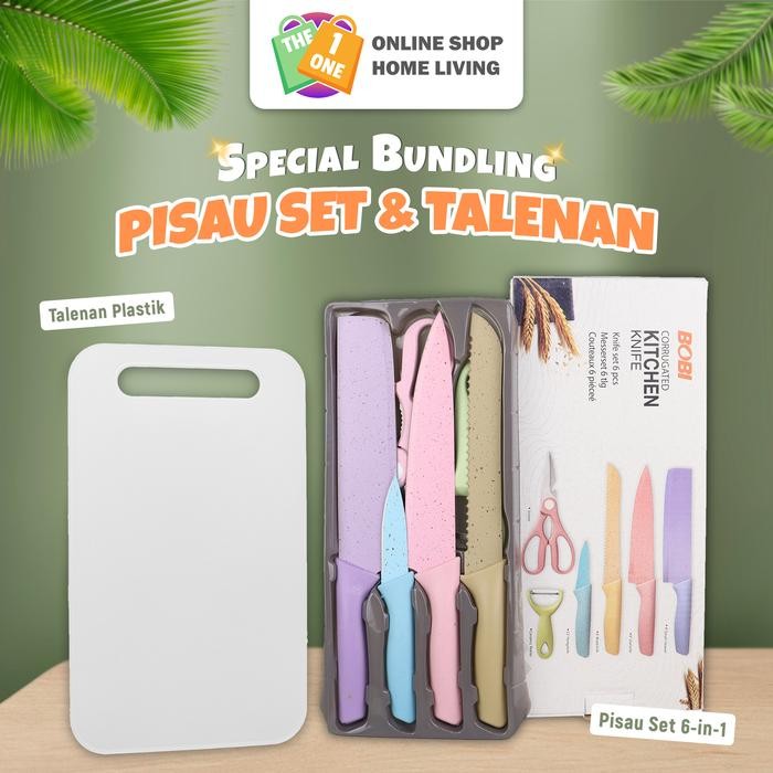 SPESIAL PAKET COMBO PISAU SET JERAMI & TALENAN PUTIH ANTI JAMUR KITCHENWARE PISAU 6-IN-1 WARNA