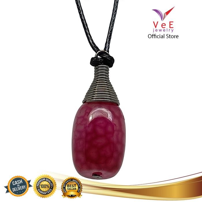 New // Kalung Liontin Batu Giok Asli Cina Tabung Orange Pecah - Tali Tridatu // 100% Original