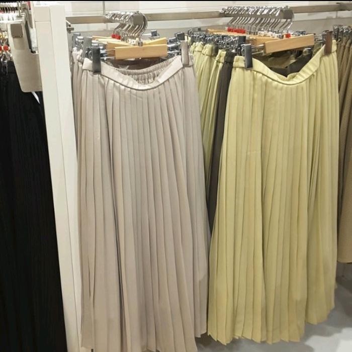 TERMURAH UNIQLO ORI SALE MAXI SKIRT ROK PANJANG PLEATED TWIST ACCORDION POLOS READY STOCK