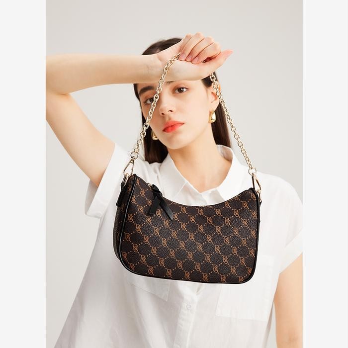 Hobo Bag BOSTANTEN Monogram Slingbag Tas Selempang Wanita Tas Rantai Wanita Kulit Sintetis