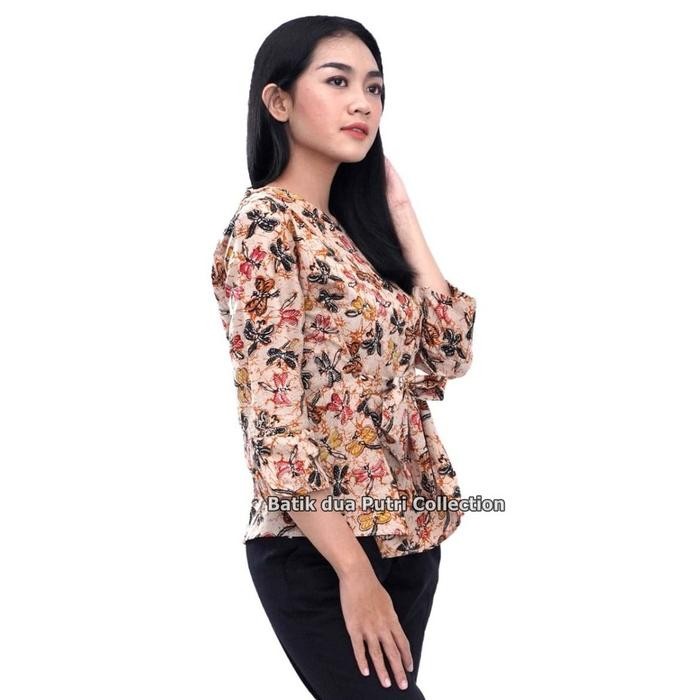 Atasan Blouse Batik Wanita Lengan 7/8 Tali Pinggang By Batik Dua Putri Collection Baju Panjang