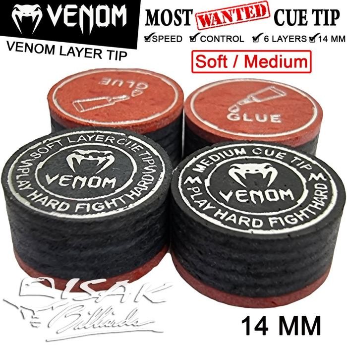 Venom Black Cue Tip - 14 mm Pro Layer Billiard Stick