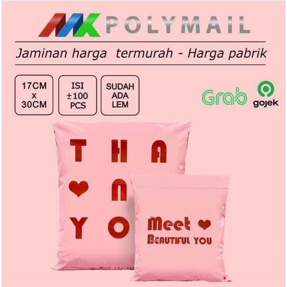 

5WUM Plastik Polymailer 100Pcs 17X30 Cm Pink Dengan Printing Premium Glossy