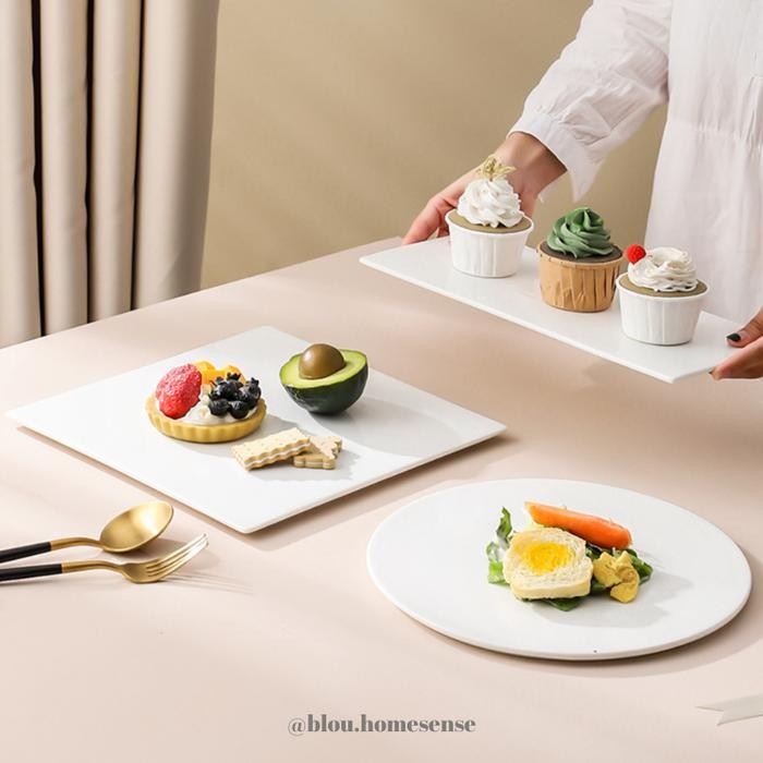 BSKU Piring Hotel Keramik Putih Flat Kotak Persegi Panjang Strip Sushi