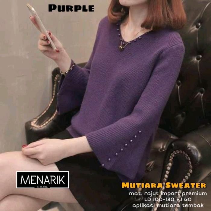 Blouse Rajut Import premium - Atasan wanita lengan panjang Mutiara trendy top by Menarik