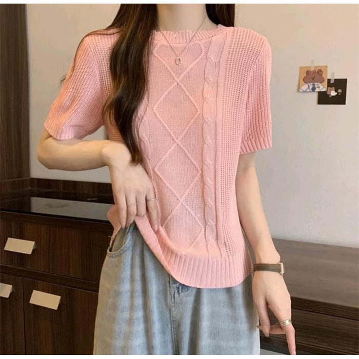 Atasan Kaos Rajut Korea Wanita Knit Import