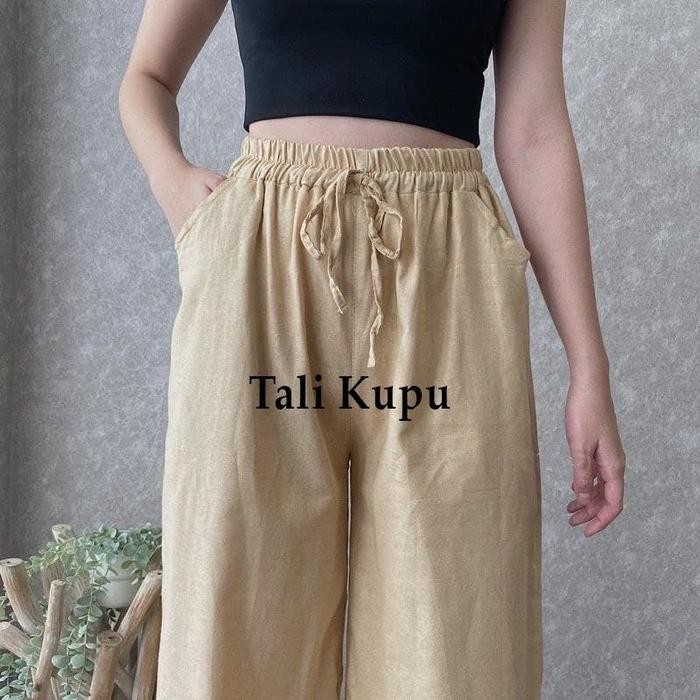 Celana Kulot Rayon Wanita Tali Panjang Kupu Hhwaist Pinggang Karet Cullote