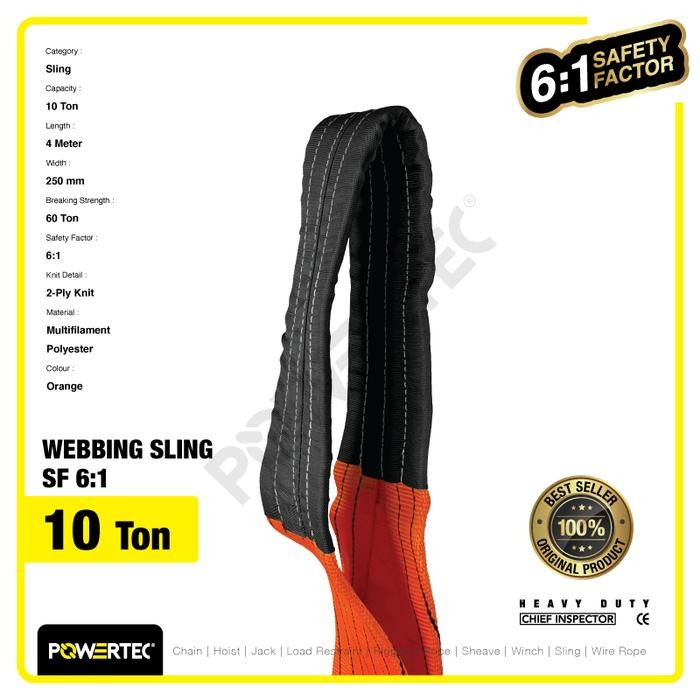

Melayani Faktur Pajak! Webbing Sling Belt / Tali Angkat 10 Ton X 4 Meter Powertec Double Ply