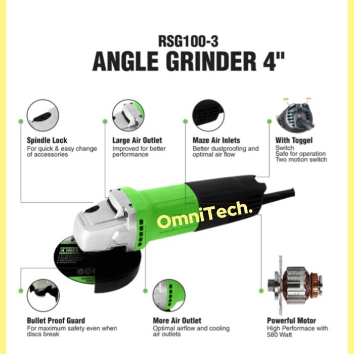 Mesin Gerinda Gurinda Tangan Listrik 4" RYU RSG 100-3 RSG 100 RSG100-3 Switch Belakang RSG100