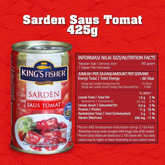 

READY PAKET 2 PCS KING'S FISHER SARDEN SAUS TOMAT 425G + TUNA SAMBAL MATAH 170G KALENG