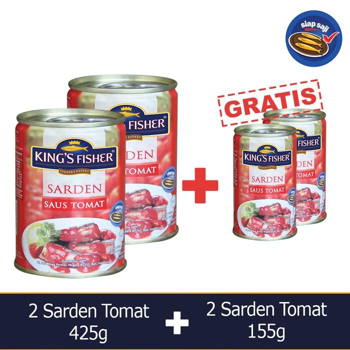 

READY KING'S FISHER PAKET 4 PCS SARDEN SAUS TOMAT 425G 155G - MAKANAN KALENG