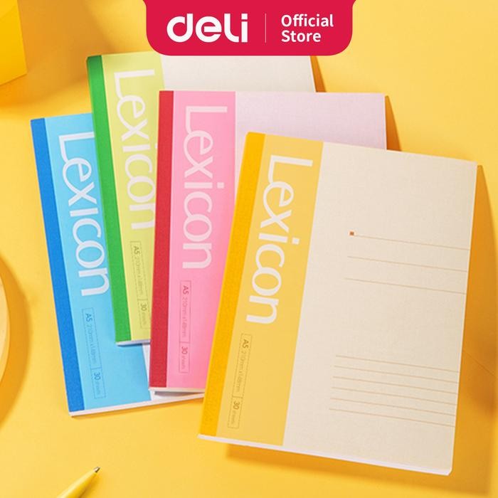 

Deli notebook tanpa jilid kawat, soft cover 4 warna 30 lembar A5 7650