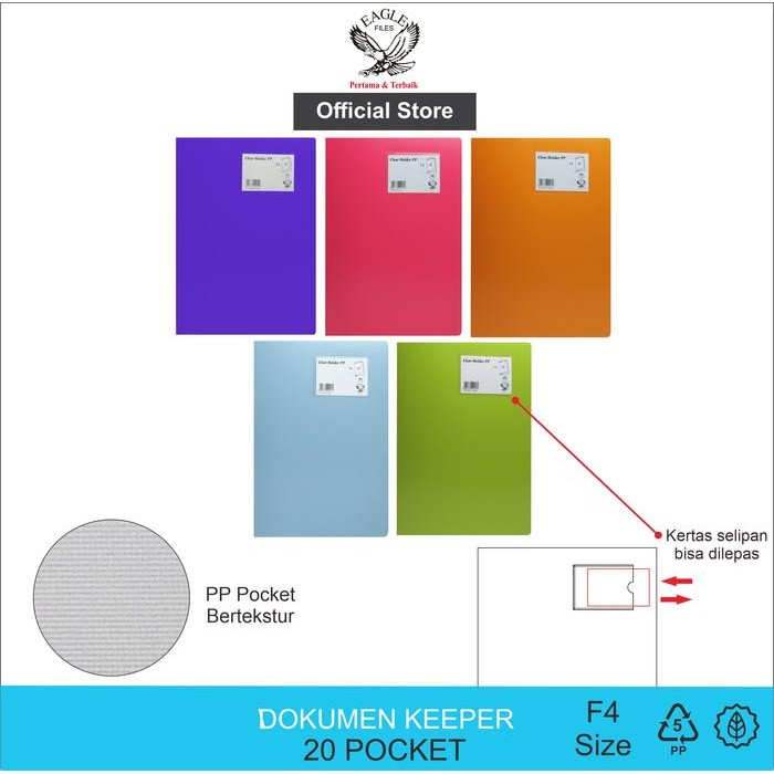 

EAGLE FILES Dokumen Keeper / Clear Holder / Document Keeper / Display Book Warna Neon F4 20 Pocket