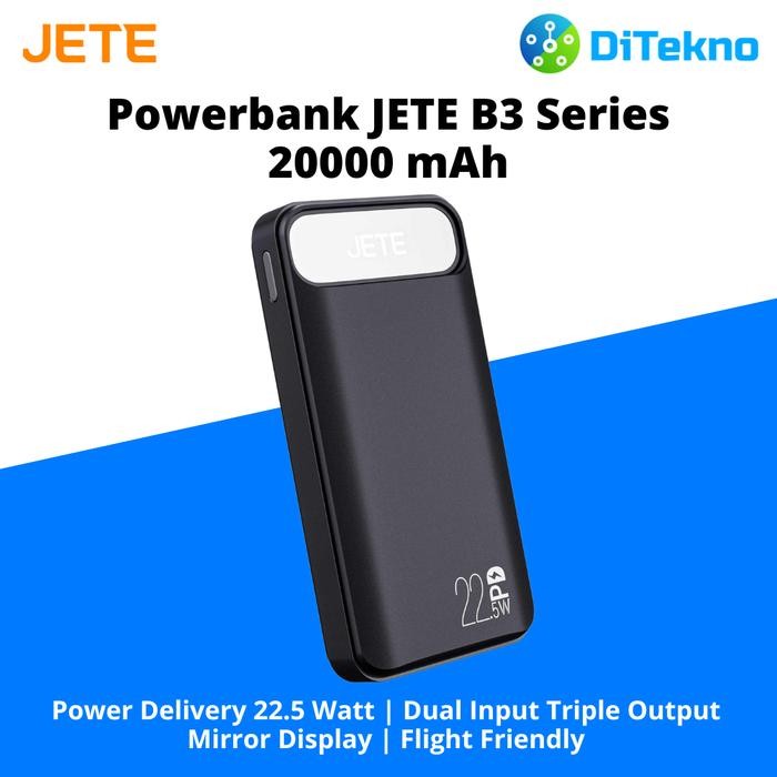 PowerBank 20000 MaH JETE B3 Black - Garansi 2 Tahun