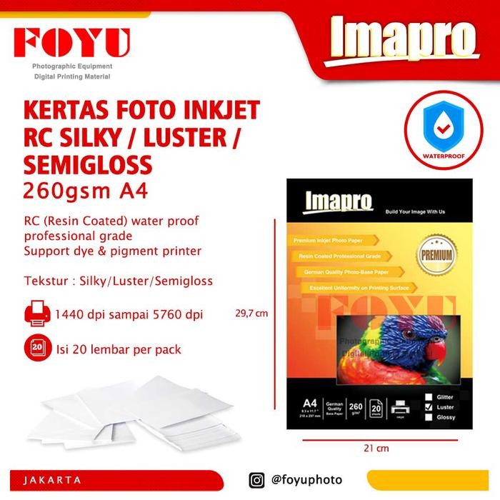 

Kertas Foto Inkjet Imapro Professional RC Silky Luster 260gsm A4