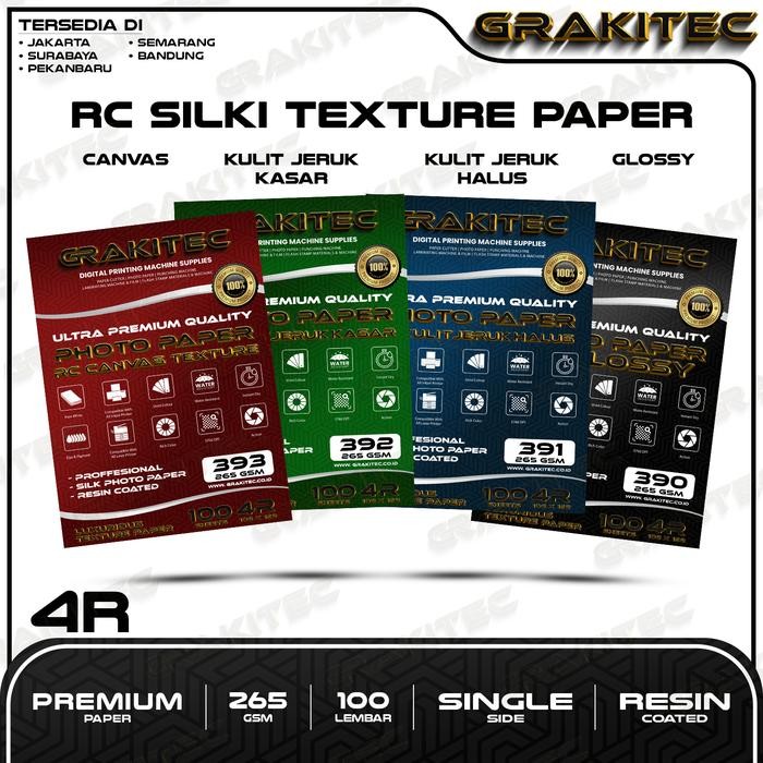 

Grakitec Kertas Foto Silki 4R isi 100 Lembar Doff Kulit Jeruk Professional Silki Texture , RC Glossy