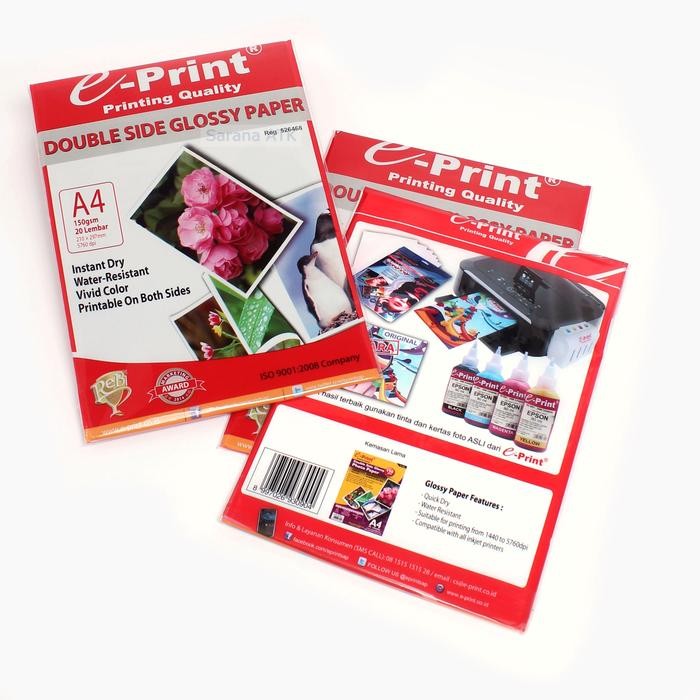 

E - PRINT D.SIDE GLOSSY A4 150GSM 20S [ Bunga & Pinguin ] - 1 Pack