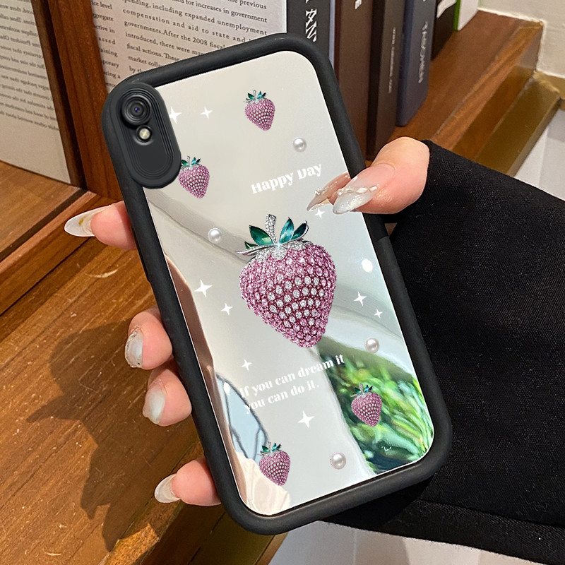 Casing Hp Xiaomi Redmi 9A Redmi 9i Redmi 9T Redmi 9 Power Case Casing Strawberry Glitter Pattern Sil