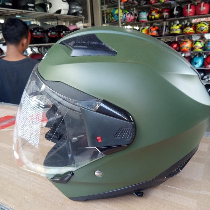 Helm Half Face Zeus 611 Double Visor Green Dof