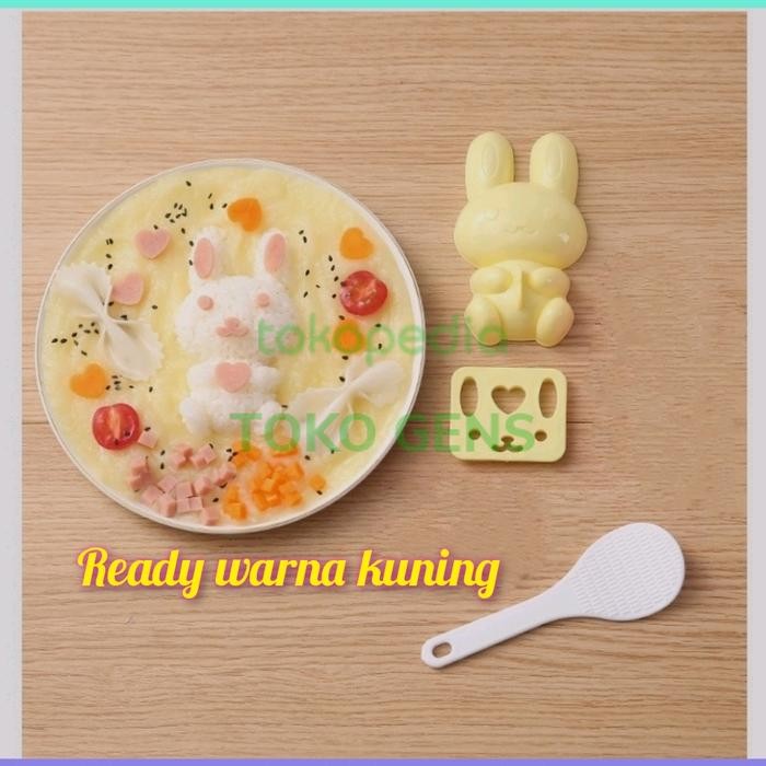 SALE CETAKAN NASI BENTO ANAK KARAKTER KELINCI KUNING 1 SET LENGKAP