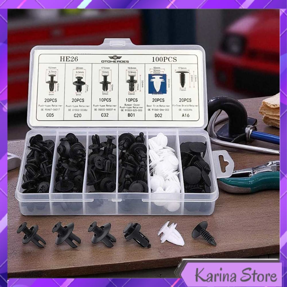 KLIP KANCING MOBIL BAUT RIVET CLIP TRIM PANEL ISI 100 PCS - HE26