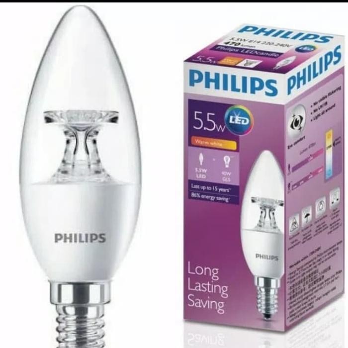 lampu led candle philips 5,5w 5,5 watt e14 lampu candel led