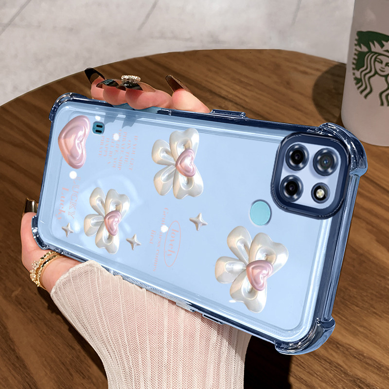 Casing Hp untuk Realme C21Y Realme C25Y C21 C15 Case Cesing Busur putih ponsel pelindung Silikon Cas