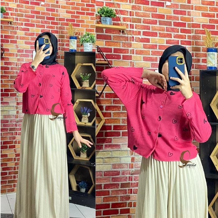 Cardigan Motif Wanita Premium / Cardigan Crop Top Motif Cantik Outer Bunga Atasan Muslim Panjang