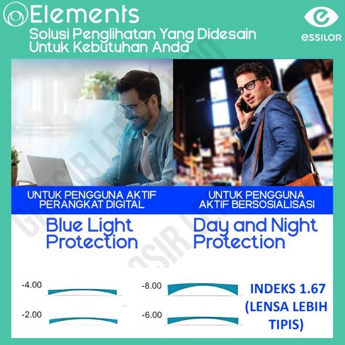 Lensa Essilor Elements Anti Blueray + Drive Night Vision Index 1.67