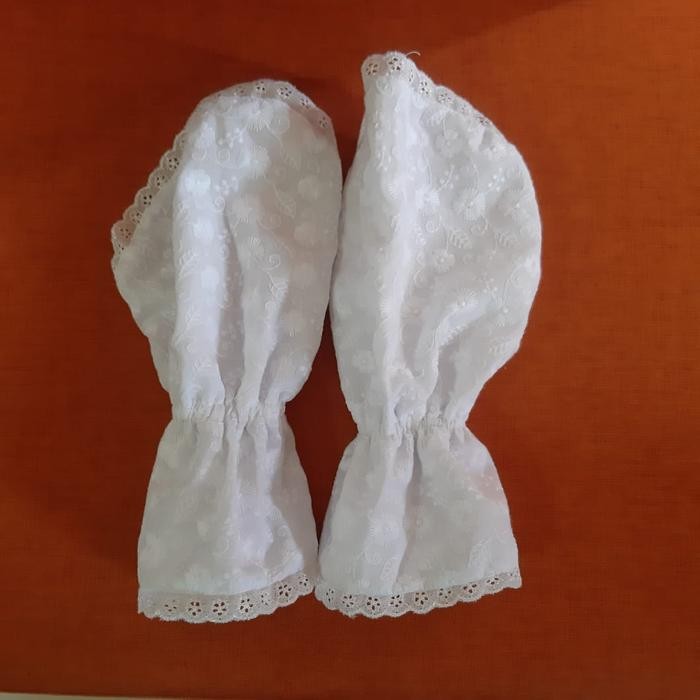 Baju Umroh Wanita Model Satu Set Gamis Bergo Sarung Tangan Katun Poliester Polos Bunga Putih Haji