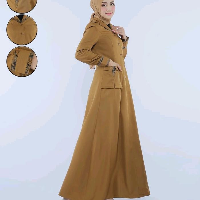Gamis Coklat Tua Wanita Terbaru/ Gamis Kerja Wanita Coklat Tua Kombinasi Batik Baju Muslim Dress