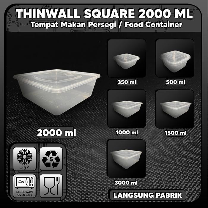 JT Thinwall 2000 ML Persegi / Kotak Plastik 2000ML