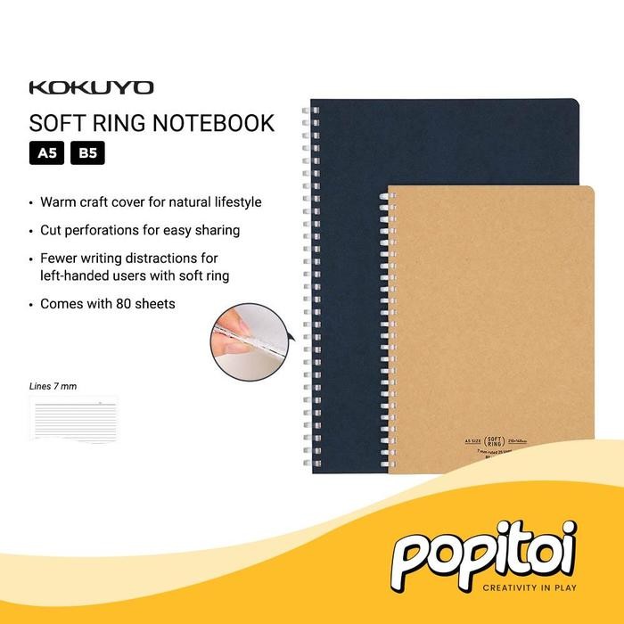 

tersedia kokuyo soft ring notebook lines 7mm natural series a5/b5 spiral binder 80 sheets