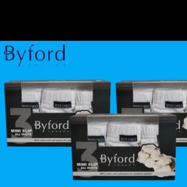 Barang Terlaris BYFORD Celana dalam pria bahan 100% cotton 1 box isi3, PUTIH Ready