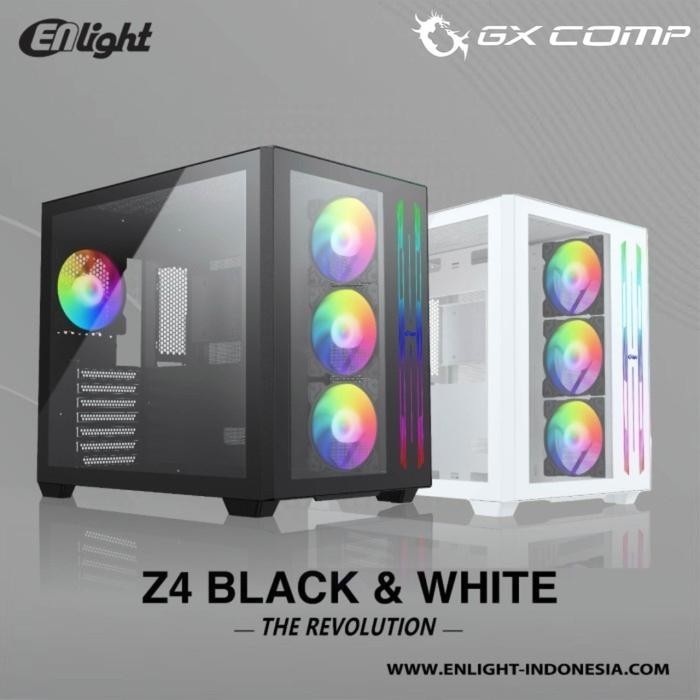 ENLIGHT FPMAX Z4 BLACK / WHITE FREE 3 FAN RGB - CASING PC ATX CASE CPU GAMING