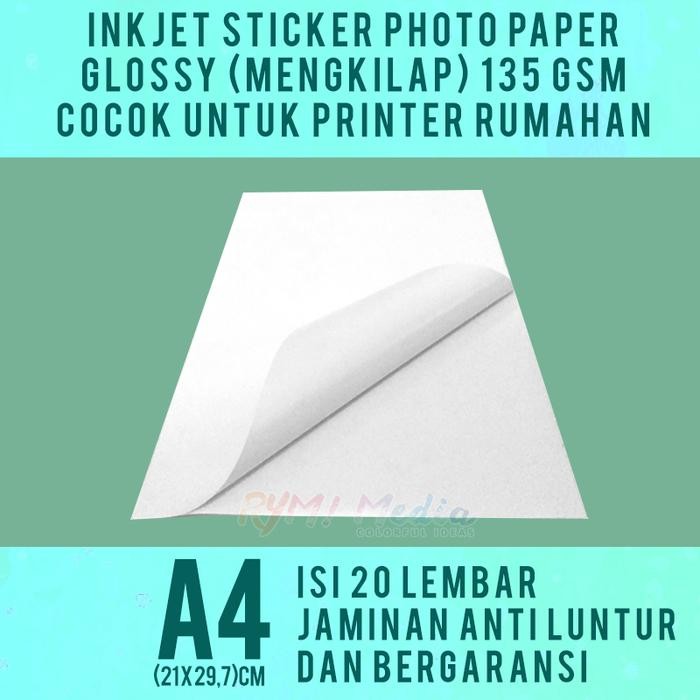 

ID INKJET STICKER GLOSSY A4 ISI 20 / KERTAS STIKER FOTO MENGKILAP 135GSM